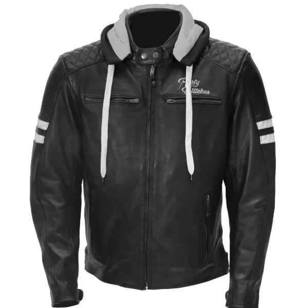 New Rusty Stitches MC-Læderjakke – Jari Hooded V2 Sort/hvid