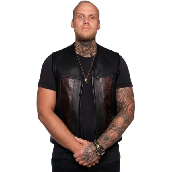 CungX MC Lædervest – Custom Croc Vest Brun